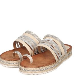 OFF WHITE BEADED BRAIDED HEMP FLAT SANDAL 8 1/2